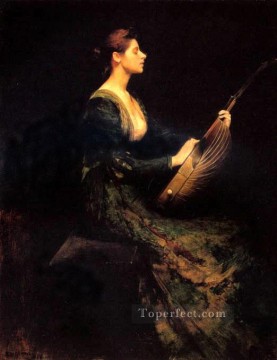 トーマス・デューイング Painting - LadyWithALute トーナリストの美学 トーマス・デューイング